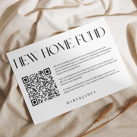 Printable New Home Fund Card, Minimalist Modern Wedding QR Code Fund Sign, Editable Digital Download Home Fund For Wedding, New Home Fund For Wedding, House Fund Wedding, Intimate Wedding Invitations, Minimalist Modern Wedding, Wedding Qr Code, Wedding Fund, Future Wedding Plans, Wedding Goals