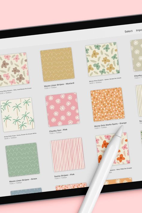 In this class I will teach you it all, from ideas to sketching, drawing your patterns, and finalizing your files. You will learn what to think about when you create a pattern collection specifically for Spoonflower. We will talk about how to name your designs, different colorways, and how many patterns you should include in a collection. Name Pattern Art, Procreate Pattern Design, How To Draw Patterns, Procreate Prints, Surface Pattern Design Sketchbooks, Pattern Procreate, Surface Illustration, Sticker Design Ideas, Pattern Practice