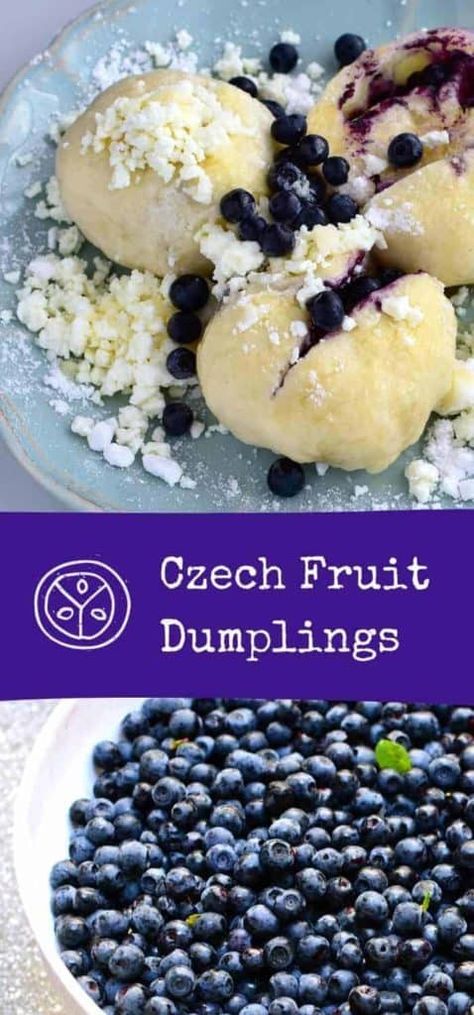 Fruit Dumplings Easy Recipes, Czech Fruit Dumplings Recipe, Czech Breakfast Recipes, Czech Dumplings Recipe, Czech Food Recipes, Czech Recipes Traditional, Bohemian Dumplings Recipe, Czechia Recipes, Czech Dumplings