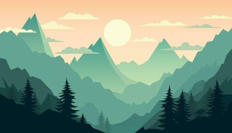 Flat minimalistic design. Panorama of a mountain landscape. Easy to change colors. Landscape Illustration Minimalist, Landscape Illustration, Minimalistic Design, Mountain Landscape, Iphone Wallpapers, Minimalist Art, Minimalist Design, Color Change, Vector Art