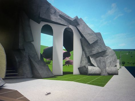 Cave Bloxburg, Bloxburg Crystal Cave, Bloxburg Cave Ideas, Bloxburg Terrain, Bloxburg Entrance Ideas Outside, Hill House Bloxburg, Front Yard Bloxburg, Bloxburg Bridge, Bloxburg Mountain