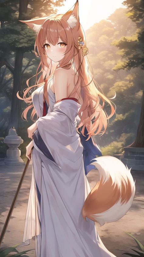 Fall-themed anime artwork of fox-woman with AI details Kitsune Fox Spirit, Fox Artwork, Kitsune Fox, Fox Spirit, Spice And Wolf, Fox Girl, Fantasy Rpg, Girls Characters, Anime Artwork