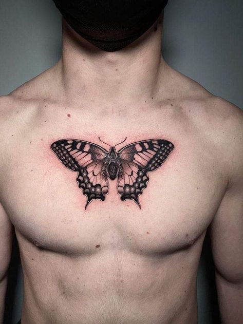 Butterfly Chest Tattoo Men, Small Center Chest Tattoo, Butterfly Tattoo Chest, Butterfly Chest Tattoo, A Butterfly Tattoo, Mens Butterfly Tattoo, Black Butterfly Tattoo, Simple Butterfly Tattoo, Butterfly Tattoo Stencil