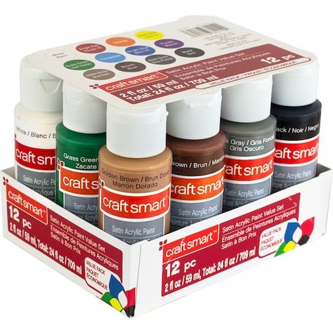 Buy the Satin Acrylic Paint Value Set By Craft Smart® at Michaels Rustic Christmas Signs, E Craft, Art Therapy Activities, Crafts For Seniors, Diy Artwork, Painting Medium, Acrylic Paint Set, Water Based Paint, Mixed Media Projects