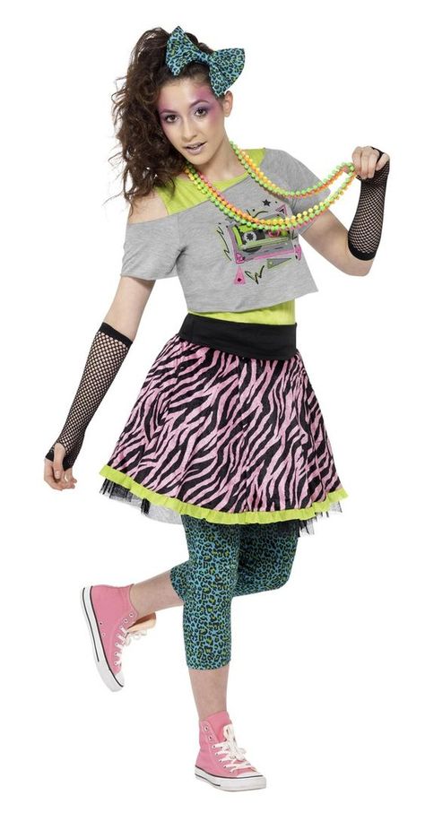 Fantasia Anos 80: 60 ideias criativas para você Rocker Costume, 80s Party Outfits, Zebra Print Skirt, 80s Costume, 80’s Fashion, Diy Kostüm, 80s Outfit, 1980s Fashion