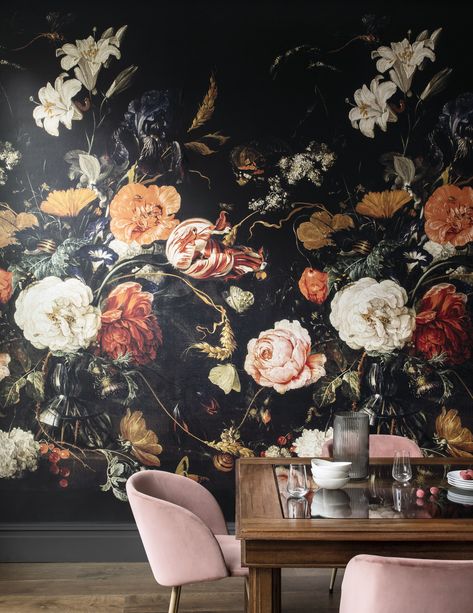 Midnight Wallpaper, Statement Wallpaper, Look Wallpaper, Decoration Restaurant, Dining Room Wallpaper, Twin Beds, Standard Wallpaper, Powder Bath, Mural Floral