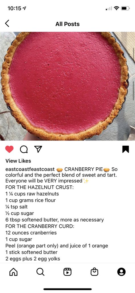 Cranberry Orange Curd Pie, Hazelnut Pie, Curd Pie, Orange Curd, Cranberry Pie, Cranberry Orange, Rice Flour, Orange Peel, 2 Eggs