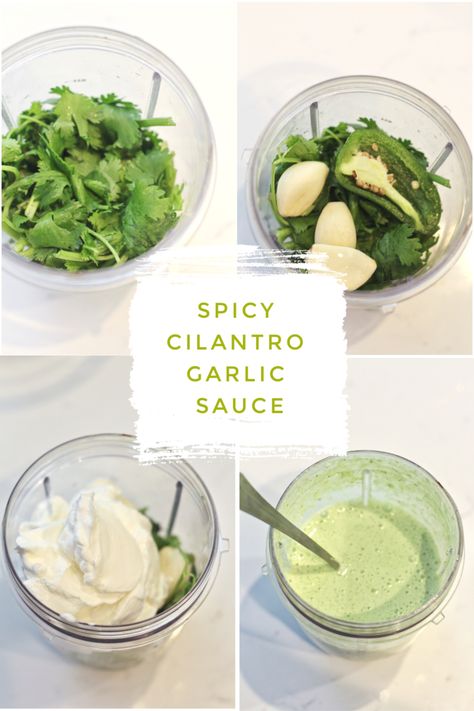 Spicy Cilantro Garlic Sauce | Love Laugh Mirch Spicy Cilantro Sauce, Chopper Recipes, Dinner Sauces, Spicy Garlic Sauce, Cilantro Garlic Sauce, Salad Jar Recipe, Spicy Grilled Chicken, Roasted Vegetable Salad, Smart Food