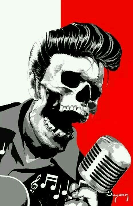 ~ † A Rockabilly  Elvis Skeleton ~ † Rockabilly Art, Psychobilly, Rockabilly Fashion, A Skull, Skull And Bones, Skull Art, Comic Artist, Music Art, Dark Art