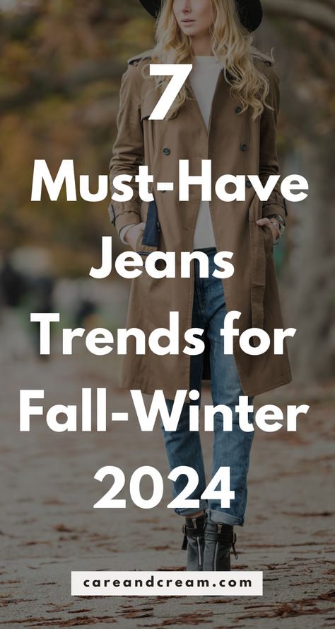 Keep up with the latest denim fashion this fall-winter 2024! Our blog post outlines the top 7 jeans trends for women, including wide-leg jeans, straight jeans, and leopard jeans. Get fresh ideas for your jean fall outfits and jean winter outfits. Be on trend with current and new denim styles! Frayed Jeans With Ankle Boots, Fashion Over 40 Fall 2024, Jeans Fall Outfit 2024, Denim Winter Outfits For Women, Jeans Fall 2024 Outfit, Fall Outfit Wide Leg Jeans, Trending Winter Outfits 2024 Women, Trendy Jeans 2024 Women, Jeans For 2024 Fall