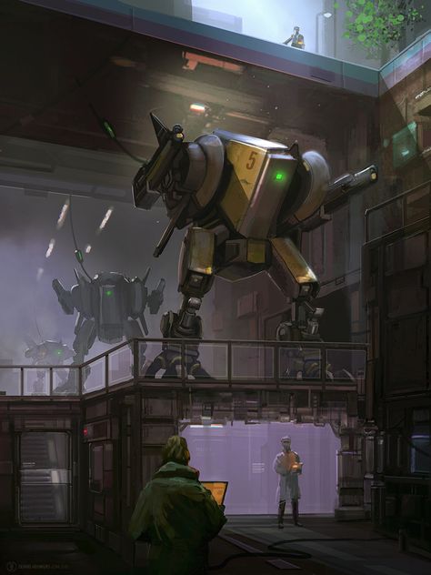 ArtStation - Mech Hangar, Dennis Houwers Mech Hangar, Robot Sketch, Space Artwork, Planets Art, Spaceship Art, Tech Art, Alien Planet, Futuristic City, Futuristic Architecture