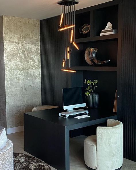 Office Interior Design Luxury, Lighting Wallpaper, Home Office Closet, Modern Home Offices, Study Room Design, Small Home Offices, Living Room Design Inspiration, Small Home Office, Luxury Lighting