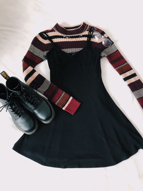 Layered outfit idea, striped turtle neck, black dress Turtleneck Outfit Layering Dress, Dresses With Turtle Neck Underneath, Top Under Dress Outfits, Turtle Neck And Dress, Black Turtleneck Outfit Layering, Turtle Neck Under Shirt Outfit, Turtle Neck Black Dress, Dress With Turtleneck Underneath, Layer Dress Outfit