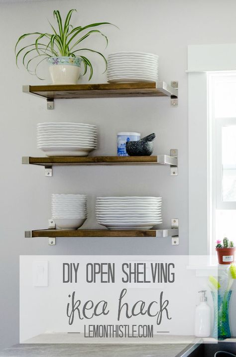 I recently shared our DIY Kitchen Renovation and had such wonderful feedback on our open shelving, I thought it was due time I shared that project here too! We… Diy Open Shelving Kitchen, Diy Open Shelving, Kitchen Ikea, Kitchen Wall Shelves, Ikea Shelves, Open Kitchen Shelves, Diy Ikea Hacks, Diy Ikea, Room Shelves