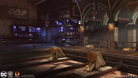 ArtStation - Injustice 2 Batcave (Brother Eye), Jonathan Thompson Hideout Concept Art, Superhero Hideout, Jonathan Thompson, Batman Aesthetic, Environment Lighting, Wayne Manor, The Batcave, Injustice 2, Tech Ideas