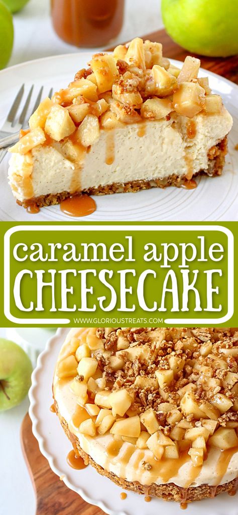 Easy Caramel Apple Cheesecake, Caramel Apple Cheesecake Recipes, Apple Cheesecake Recipes, Fall Cheesecake, Thanksgiving Cheesecake, Dessert Fall, Apple Pie Cheesecake, Cinnamon Cheesecake, Cheescake Recipe