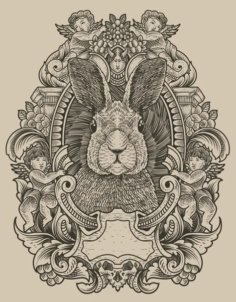 Eiffel Tower Illustration, Circus Background, Coloring Pages For Teenagers, Bunny Rabbit Art, Ornament Illustration, Rabbit Artwork, Engraving Tattoo, Paris Patterns, Rabbit Vector