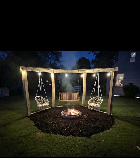 Outdoor Fire Pit Area, Fire Pit Seating Area, Fire Pit Swings, Play Area Backyard, Backyard Seating Area, Fire Pit Landscaping, Backyard Swings, Backyard Plan, Backyard Garden Landscape