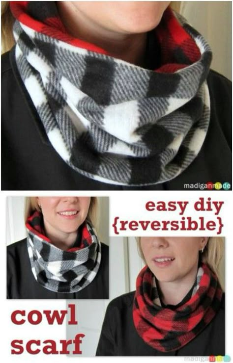 Easy Reversible Cowl Scarf Diy Cowl, Fleece Sewing Projects, Scarf Sewing Pattern, Sewing Scarves, Fleece Crafts, Scarf Diy, Fleece Projects, Cowl Neck Scarf, Fleece Neck Warmer