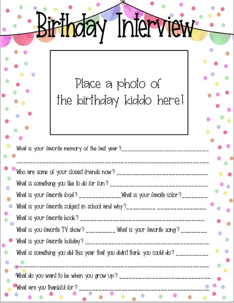 Annual Birthday Traditions, Simple Birthday Traditions, Birthday Questions For Kids, Kid Birthday Traditions, Kids Birthday Traditions, Birthday Memory Ideas, Birthday Interview For Kids, Who Knows The Birthday Girl Best, Birthday Traditions For Kids