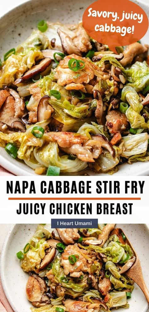 Chicken cabbage stir fry with Chinese napa cabbage and velveted chicken breast is a simple and healthy one-pan meal full of flavor. #chickencabbagestirfry #napacabbage #chickenstirfry #chickenbreastrecipes #napacabbagerecipes #cabbagerecipes Napa Cabbage Stir Fry, Paleo Chicken Stir Fry, Chicken Cabbage Stir Fry, Stir Fry Healthy, Napa Cabbage Recipes, Gluten Free Asian Recipes, Chicken Cabbage, Cabbage Stir Fry, Asian Dinner Recipes