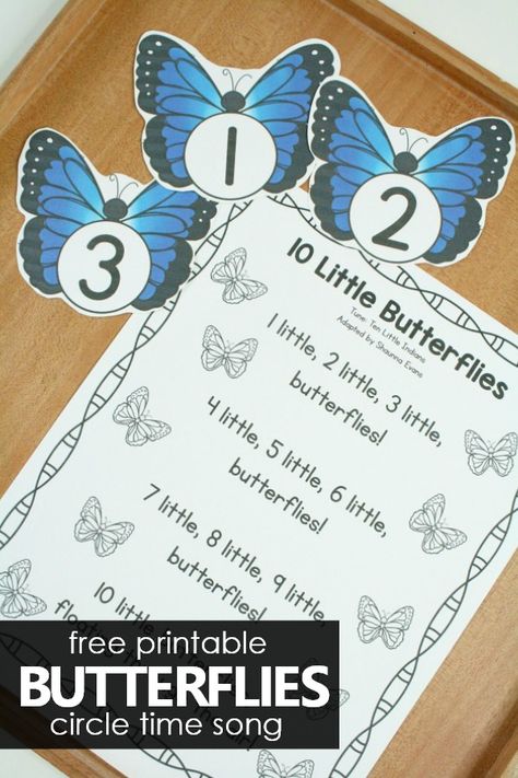 10 Little Butterflies Free Printable Preschool Circle Time Song. Spring insect theme activities for preschoolers and toddlers Spring Theme Preschool Activities, Butterflies Preschool, Preschool Butterfly Theme, Preschool Circle Time Songs, Preschool Butterfly, Preschoolers Activities, Prek Science, Spring Theme Preschool, Butterfly Songs