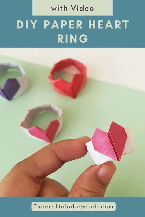 Paper Rings Origami Heart, Origami Paper Ring Step By Step, How To Make Paper Rings Step By Step, Heart Ring Origami, How To Make Paper Rings, Paper Heart Ring, Paper Rings Tutorial, Origami Rings, Heart Rings Diy