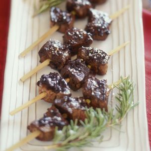 Filet Mignon Skewers with Balsamic Reduction | Williams-Sonoma Balsamic Reduction Recipe, Creamy Dipping Sauce, Mustard Pork Tenderloin, Pork Bites, Bbq Recipe, Barbecue Pork, Balsamic Reduction, Pork Tenderloin, Betty Crocker