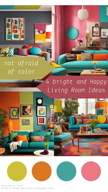 Colourful Boho Decor, Tetradic Color Scheme Interiors, Family Room Paint Color Ideas, Warm Interior Design Cozy Living Rooms, Happy Living Room, Colorful Living Room Bright, Happy Living Rooms, Colorful Boho Decor, Family Room Paint Colors