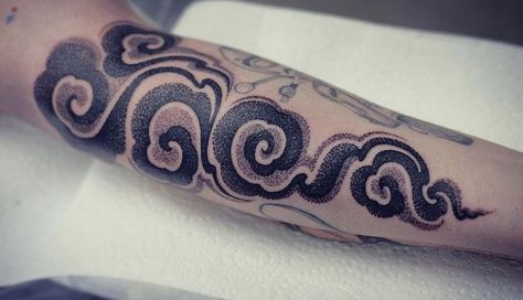 Japanese Cloud Tattoo, Tibetan Tattoo, Blue Ink Tattoos, Left Arm Tattoos, Father Tattoos, Hand And Finger Tattoos, Cloud Tattoo, Japanese Tattoo Art, Half Sleeve Tattoo