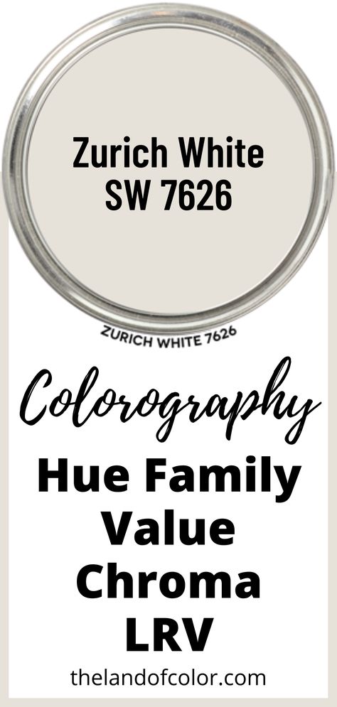 Zurich White 7626 - Does the undertone jargon make your eye glaze over? Get hue family, value, chroma and LRV. Info from a Color Strategist! #SherwinWilliams #paintcolor #paintcolordna #colorography #zurichwhite White Heron Sherwin Williams Walls, Sherwin Williams White Heron Walls, Sw White Heron Walls, White Heron Paint, Sw White Heron, White Heron Sherwin Williams, Sherwin Williams White Heron, Greystone House, White Interior Paint