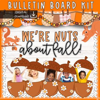 THIS IS A DIGITAL DOWNLOAD  We're Nuts About Fall Bulletin Board Kit **Get ready to fall in love with our "Were Nuts About Fall" Bulletin Board Kit!** This adorable and engaging fall-themed digital download is the perfect way to bring the cozy, playful spirit of autumn into your classroom. Featuring charming squirrels, acorns, and vibrant fall colors, this kit is designed to capture students' attention and create a warm, welcoming environment.Whats Included:- **Playful Squirrel and Acorn Designs**: Cute, high-quality graphics that will make your bulletin board stand out. - **Interactive Acorn Cutouts**: Personalize with students' photos or names to create an interactive and fun display. - **Festive Fall Banner**: Adds a cheerful touch to your classroom decor with its rich autumn hues and p Fall Prek Bulletin Board Ideas, We Are Nuts About Fall Bulletin Board, Acorn Door Decorations Classroom, Harvest Board Ideas, Fall Student Work Display, It’s Fall Y’all Sign, Fall Time Bulletin Board Ideas, We're Nuts About Fall Bulletin Board, Fall Is In The Air Bulletin Board