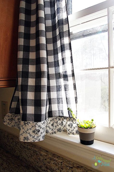 White Bungalow, Buffalo Check Curtains, Curtains Style, Frugal Decor, Check Curtains, No Sew Curtains, Drop Cloth Curtains, Farmhouse Curtains, Pink Curtains