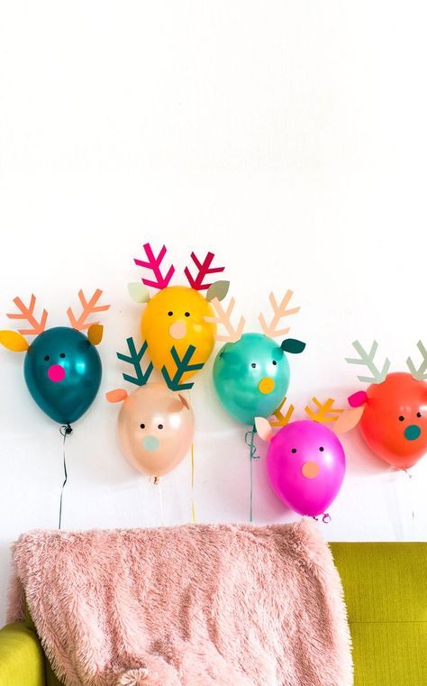 Classroom Christmas Party Ideas - A Reindeer theme http://asubtlerevelry.com/reindeer-party-balloons/ Classroom Christmas Party, Colorful Balloons, Kids Christmas Party, Christmas Classroom, Wrapping Ideas, Noel Christmas, July Party, Xmas Party, Christmas Crafts For Kids