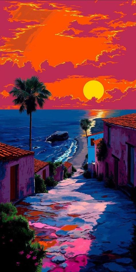 Sunset Animation Art Wallpaper, Abstract Scenery Painting, Home Screen Wallpaper Hd, Screen Wallpaper Hd, Home Screen Wallpaper, Iphone Wallpaper Stills, Android Wallpaper Flowers, Pop Art Wallpaper, Graphic Wallpaper