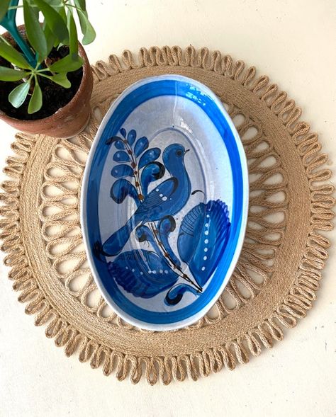 Tonala Pottery Bowl / Mexican Pottery Bowl / Blue Serving Dish | Etsy Cherry Blossom Vase, Wood Table Decor, Ceramic Bottle, Wood Vase, Ceramic Candle Holders, Mexican Pottery, Wood Jewelry Box, Wood Planters, Pottery Bowl