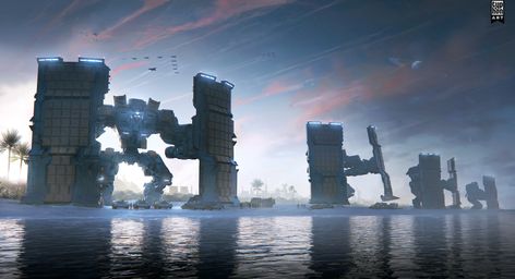 ArtStation - Defender Mecha, Eryk Szczygieł Battleship Art, Concept Vehicles Sci Fi, Sci Fi Landscape, Robot Animal, Concept Art World, Drone Design, Arte Robot, Image Painting, Futuristic Art