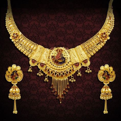 Bridal Jewelry Vintage, Antique Jewellery Designs, Big Necklace, Handmade Gold Jewellery, Gold Bridal Jewellery Sets, Gold Jewelry Stores, Indian Jewellery Design Earrings, Gold Jewelry Sets, Jewelry Bracelets Gold