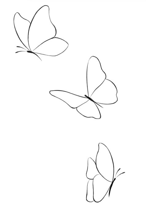 Simple Tattoos Butterfly Design, One Line Butterflies, Diy Butterfly Drawing, Butterfly Drawing Embroidery, Line Art Design Butterfly, Butterfly To Trace, Small Butterfly Tattoo Simple, Simple Butterfly Doodle, Simple Fine Line Butterfly Tattoo