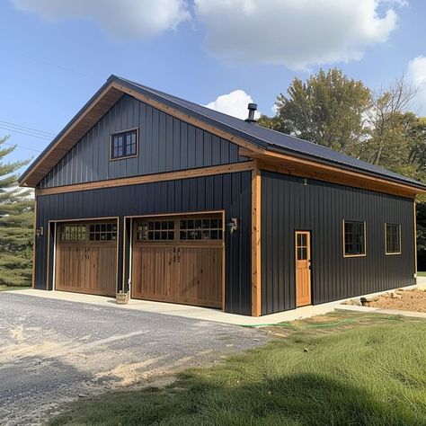 Buckeye Plans Post Frame Garage, Home Shop Ideas, Pole Barn With Apartment, 30x40 Pole Barn Garage, Pole Garage, Diy Garage Plans, Barndominium With Shop, Pole Building Garage, Cabin Siding