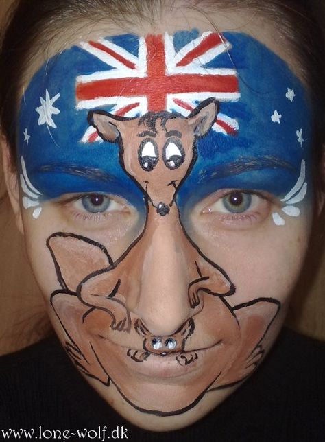 Kangaroo Facepaint by lone-wolf-dk on DeviantArt Face Paint Crown, Adult Face Painting, Festival Face, Xmas Pictures, Summer Fair, Face Painting Easy, Australia Flag, Flag Face, Face Painting Designs