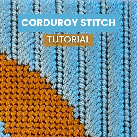 Corduroy Stitch (plus Horizontal Corduroy Stitch) Corduroy Needlepoint Stitch, Vertical Needlepoint Stitches, Free Needlepoint Patterns Charts, Needlepoint Stitches Tutorials, Needlepoint Beginner, Background Needlepoint Stitches, Needlepoint Background Stitches, Needle Point Patterns, Grandma Activities