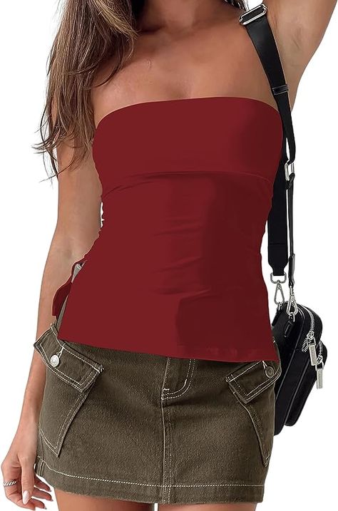 Make a bold statement with the MISSACTIVER Y2K Strapless Backless Tube Top. Its off-shoulder, side split design adds a sexy edge to your summer outfit. Time to rule the night! #Y2KFashion #TubeTop #Affiliate Red Tube Top, Womens Knit Tops, Burgundy Top, Strapless Tops, Black Midi Skirt, Casual Tank Tops, Bustiers, Strap Tops, Online Tops