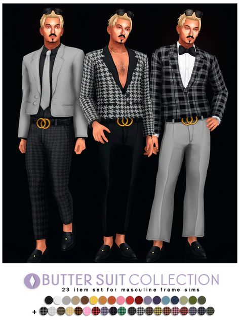 Butter Cropped Suit Collection Redux | Patreon Sims 4 Suit Cc, Tux For Women, Sims 4 Suit, Sims 4 Male Shirts, Ts4 Clothing Cc, Sims Male Cc, Sims Clothing Cc, Sims Clutter, Sims4 Outfits