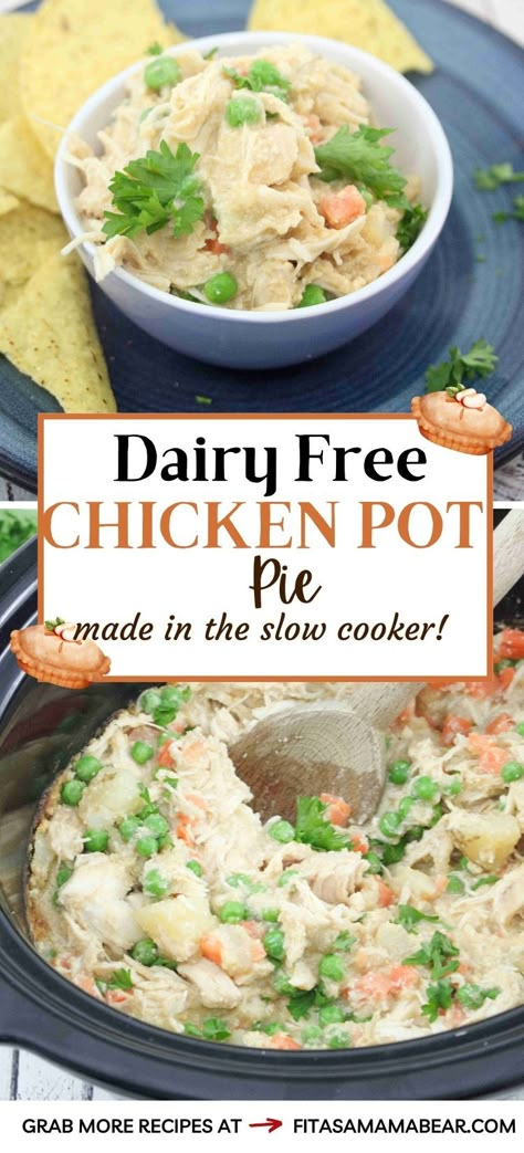 Dairy Free Crockpot Meals, Crockpot Dairy Free, Dairy Free Chicken Pot Pie, Chicken Recipes Dairy Free, Paleo Chicken Pot Pie, Slow Cooker Chicken Pot Pie, Crockpot Chicken Pot Pie, Chicken Pot Pie Filling, Dairy Free Recipes Dinner