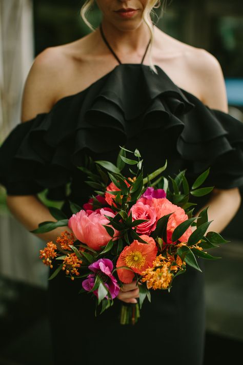 Aren’t these gorgeous sherbet colored peonies beautiful against her black dress? Planning by RK weddings and events Hoco Inspiration, Wedding Bouquet With Greenery, Bouquet With Greenery, Wedding With A View, Prom Flowers Bouquet, Prom Flowers Corsage, Desert Tones, Pink Wedding Bouquet, Homecoming Flowers