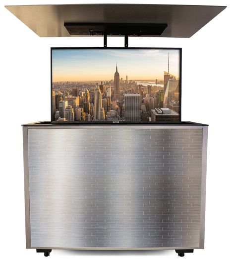 TV Lifts and Cabinets Backyard Tv Ideas Patio, Outdoor Tv Cabinet, Tv Lift Cabinet, Tv Ideas, Exterior Finishes, Tv Lift, Tv Cabinet Design, Hidden Tv, Woodgrain Pattern