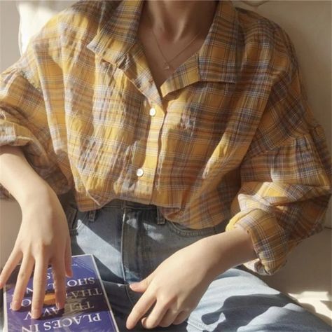 Blouse Size Chart, Female Tops, Shirt Oversize, Yellow Shirt, The Office Shirts, Girls Blouse, White Shoes Women, Yellow Shirts, Long Sleeve Plaid Shirt