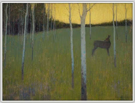 Midsummer Dusk - David Grossman David Grossman Art, Alex Kanevsky Landscape, Russian Landscape Painting, Deer In Meadow, Daubigny Paintings, Impressionist Deer Painting, Deer Art, 수채화 그림, Southwest Art