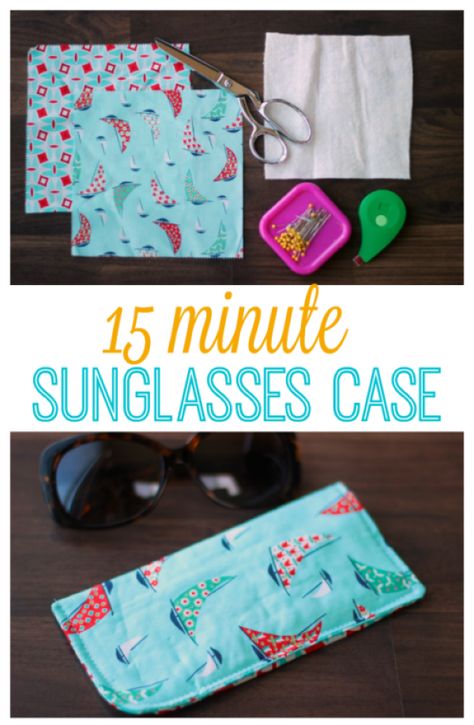 Make a sunglasses case in 15 minutes to keep in your pool bag or purse this summer! A great use of scrap fabric and a practical way to keep sunglasses scratch-free! What's in your pool bag? Eyeglass Cases Pattern Free, Glasses Cases To Sew, Diy Sunglasses Case, Fabric Scrap Projects, Syprosjekter For Nybegynnere, Glass Cases, Pool Bag, Sew Projects, Scrap Fabric Projects